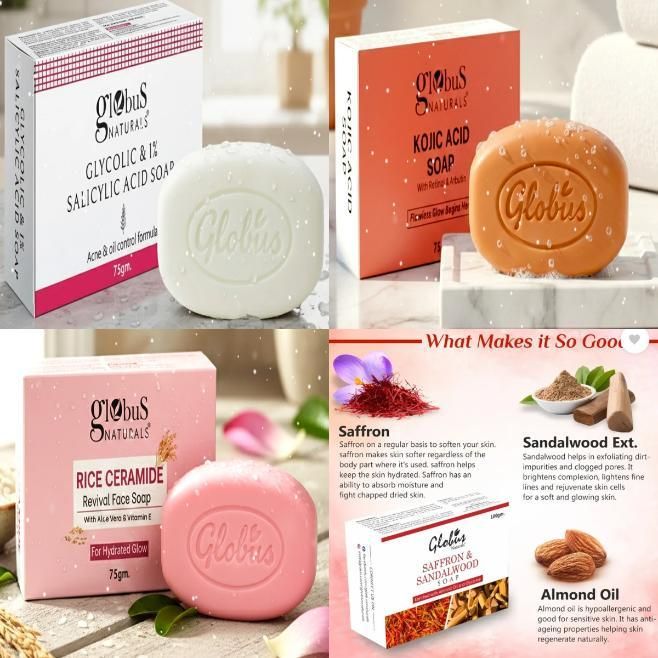 Rice Ceramide, Glycolic Salicylic Acid, Kojic Acid and Saffron-Sandalwood 325gm (Pack of 4) Combo