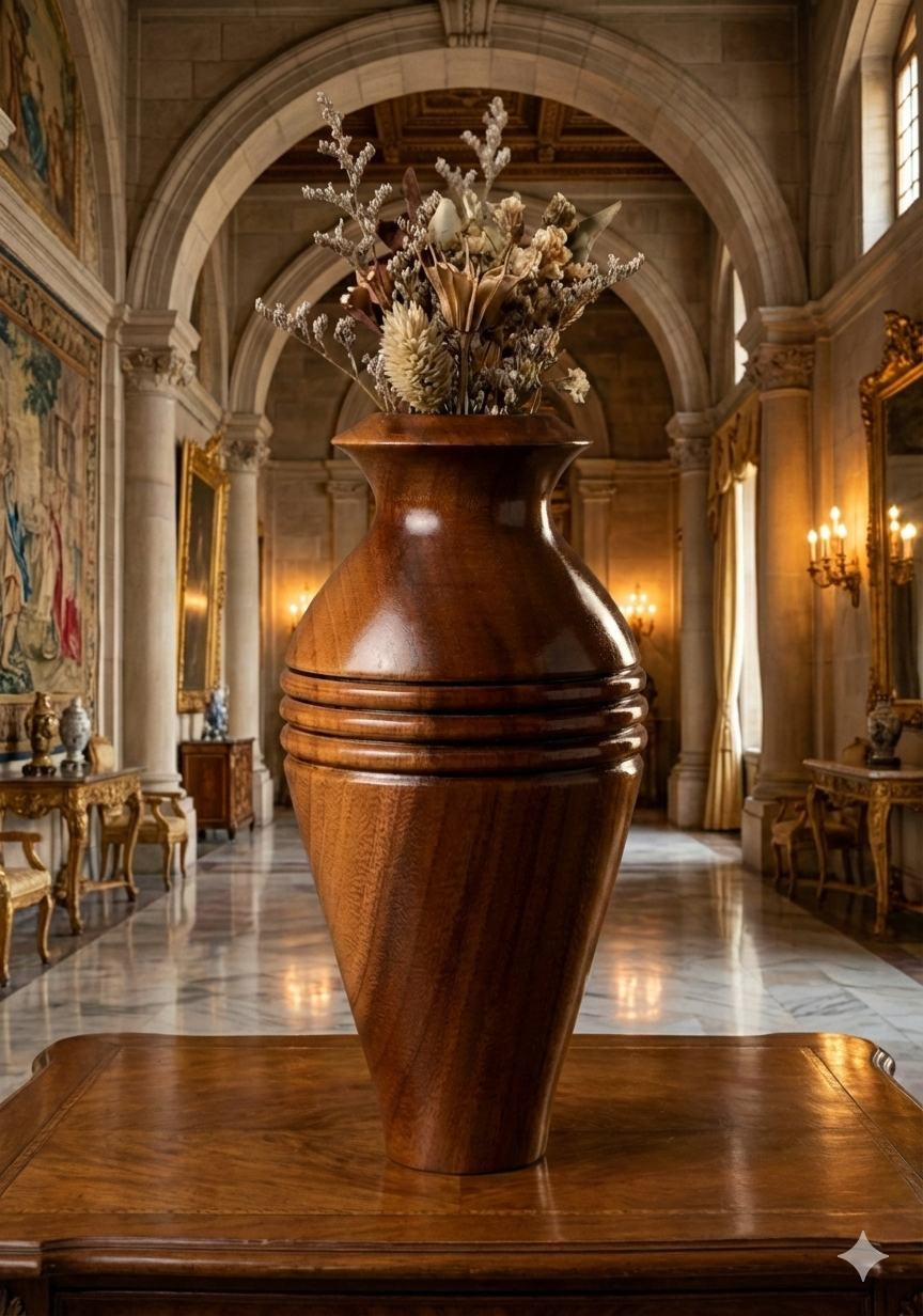 Imperial Grace Handcrafted Wooden Vase