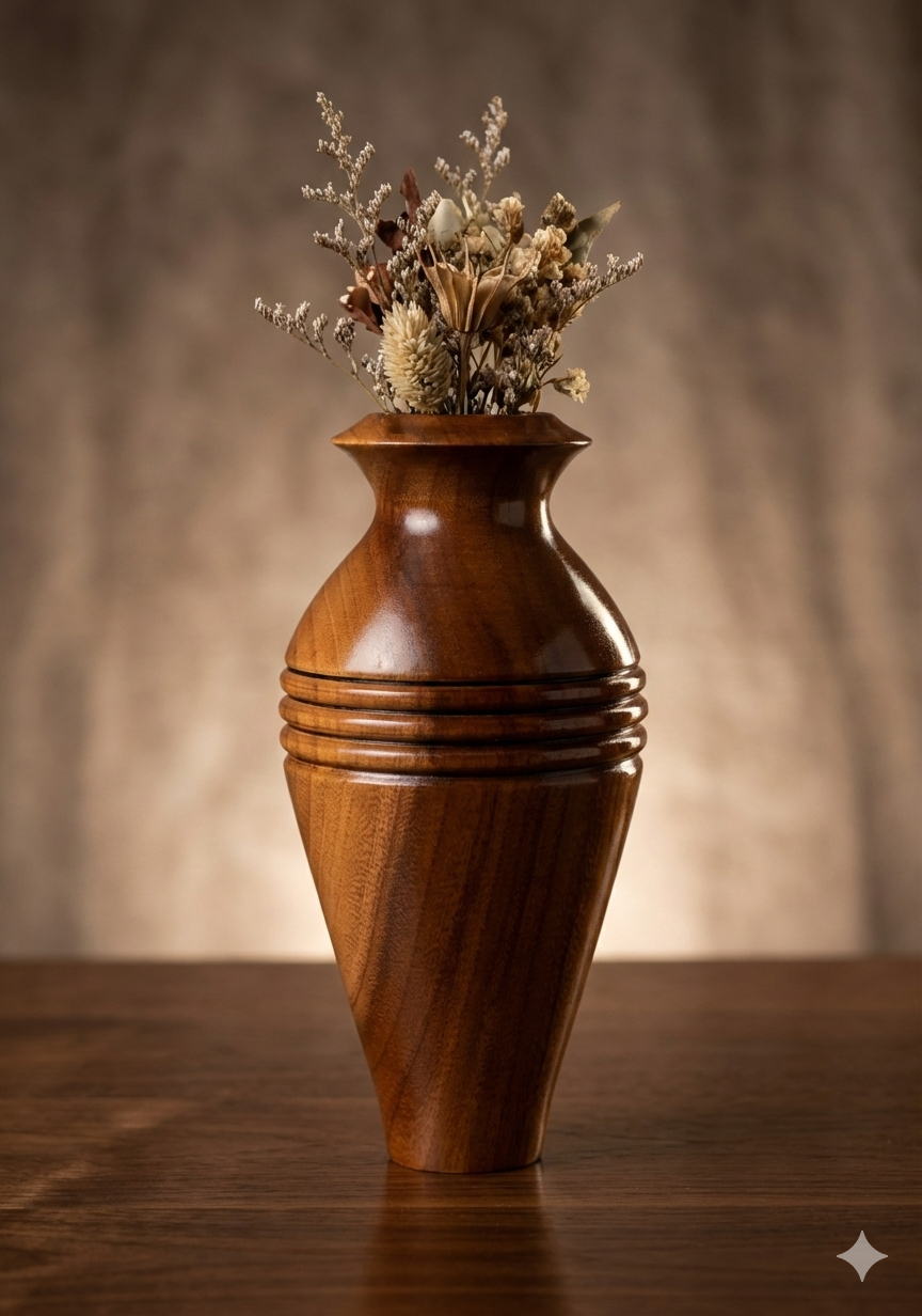 Imperial Grace Handcrafted Wooden Vase