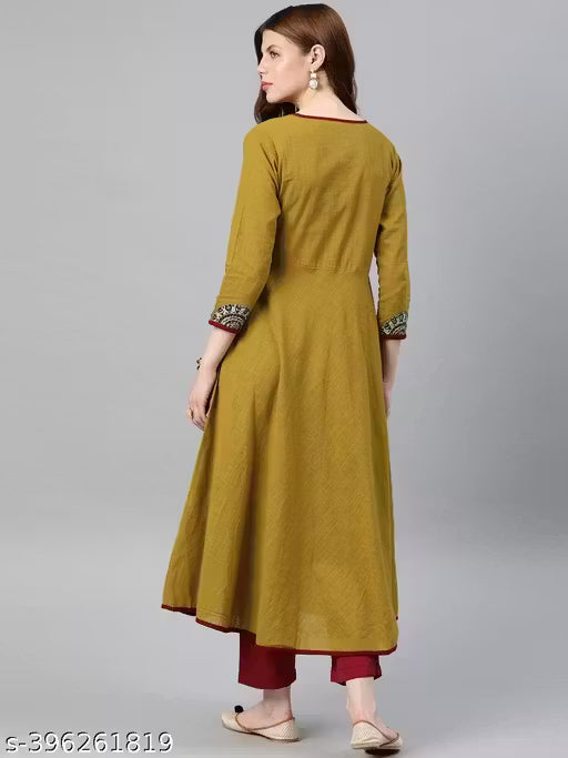Women's Solid Surplice Yellow Kurtis